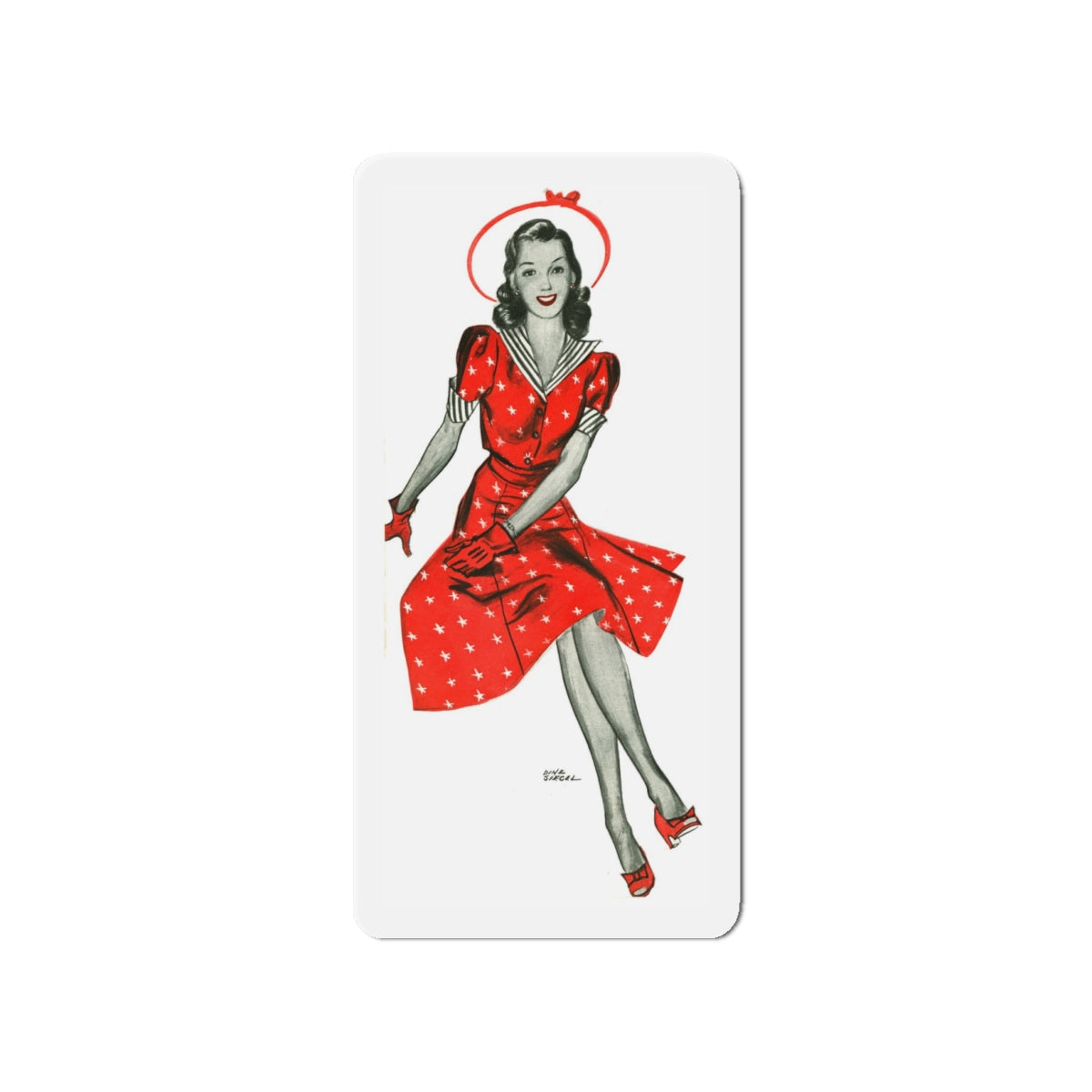 Red Dress, 1941 (Magazine Illustration) Refrigerator Magnet-4 Inch-The Sticker Space