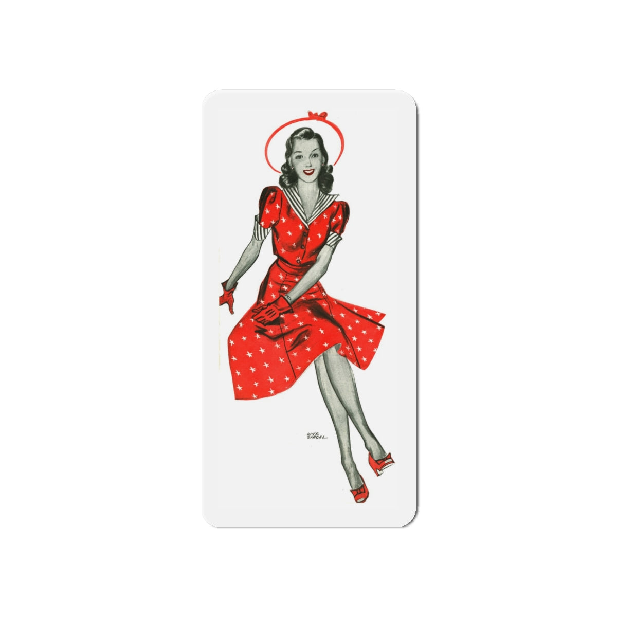 Red Dress, 1941 (Magazine Illustration) Refrigerator Magnet-5" x 5"-The Sticker Space