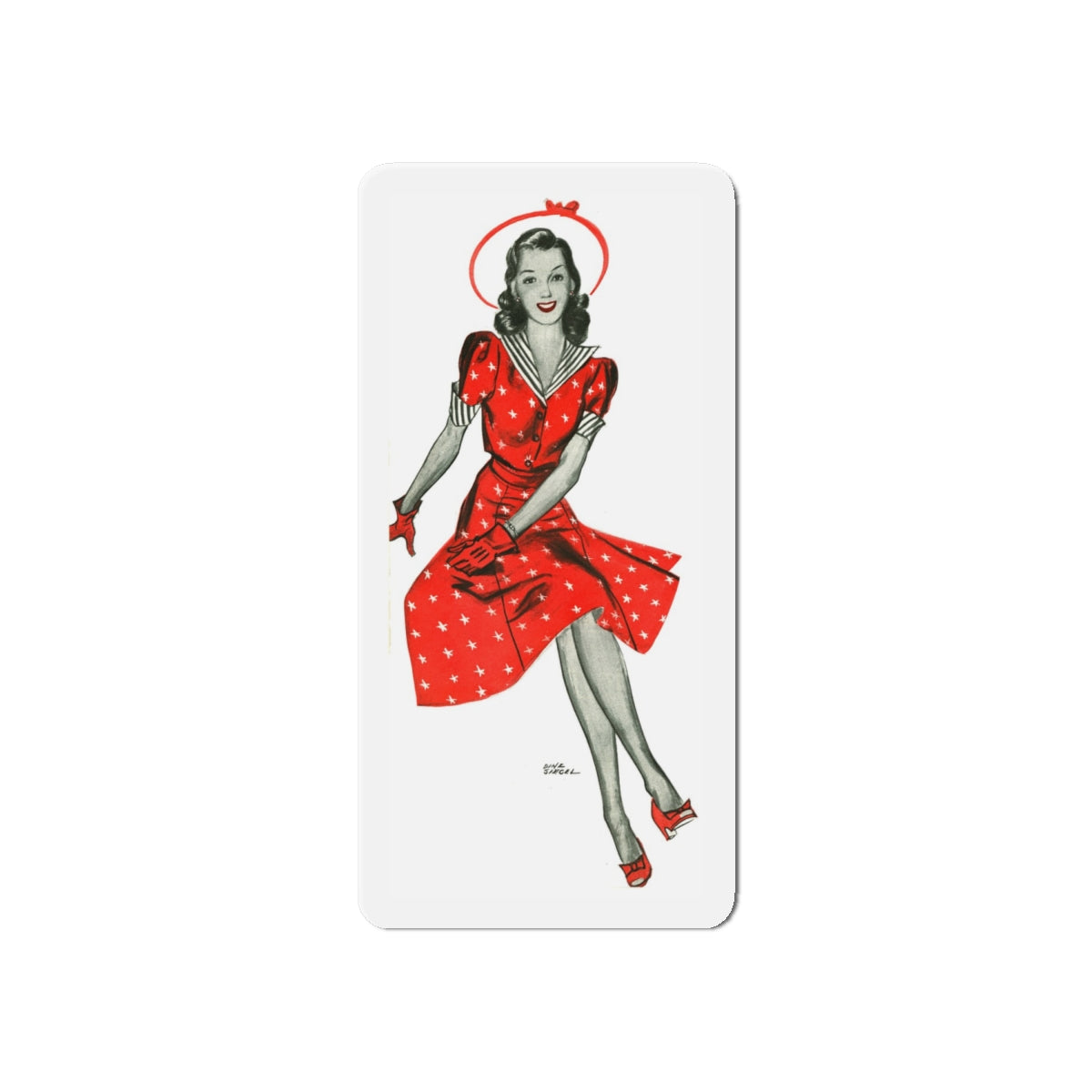 Red Dress, 1941 (Magazine Illustration) Refrigerator Magnet-6 × 6"-The Sticker Space