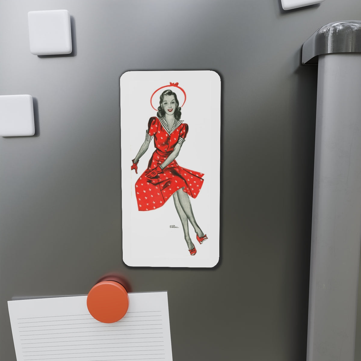 Red Dress, 1941 (Magazine Illustration) Refrigerator Magnet-The Sticker Space