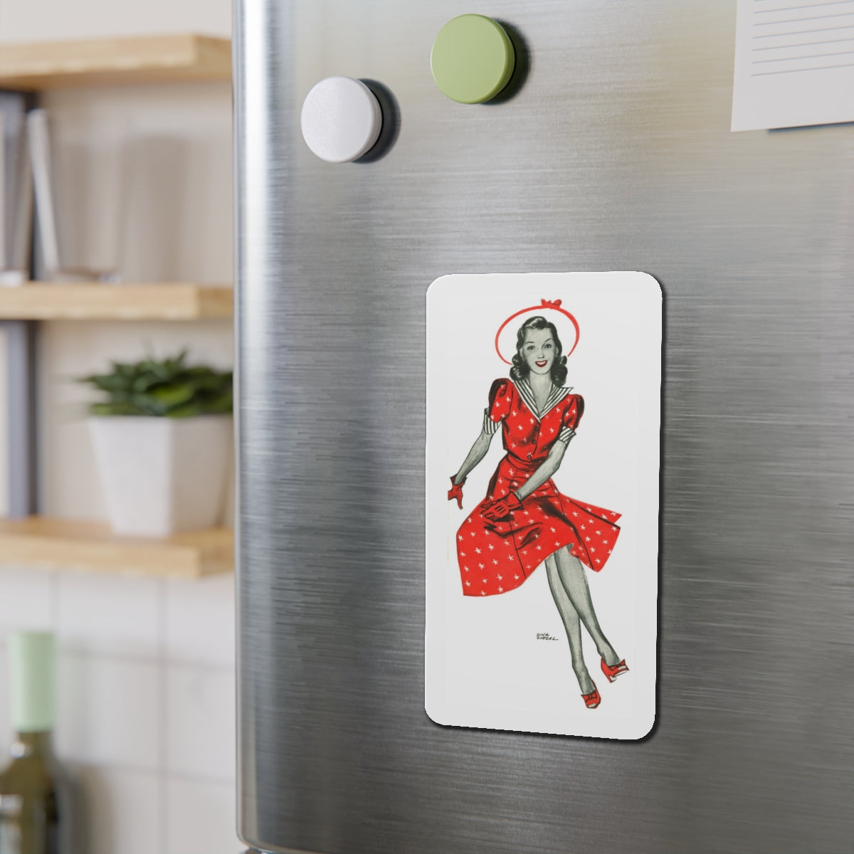 Red Dress, 1941 (Magazine Illustration) Refrigerator Magnet-The Sticker Space