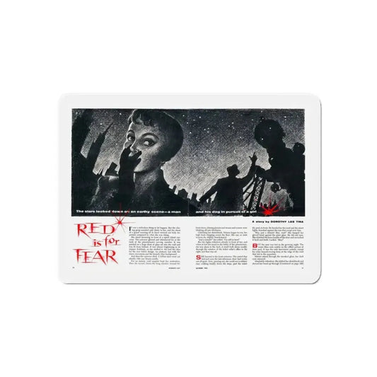 Red is for Fear, Women's Day, October 1955 (Magazine Illustration) Refrigerator Magnet 6 Inch Die-Cut - The Sticker Space