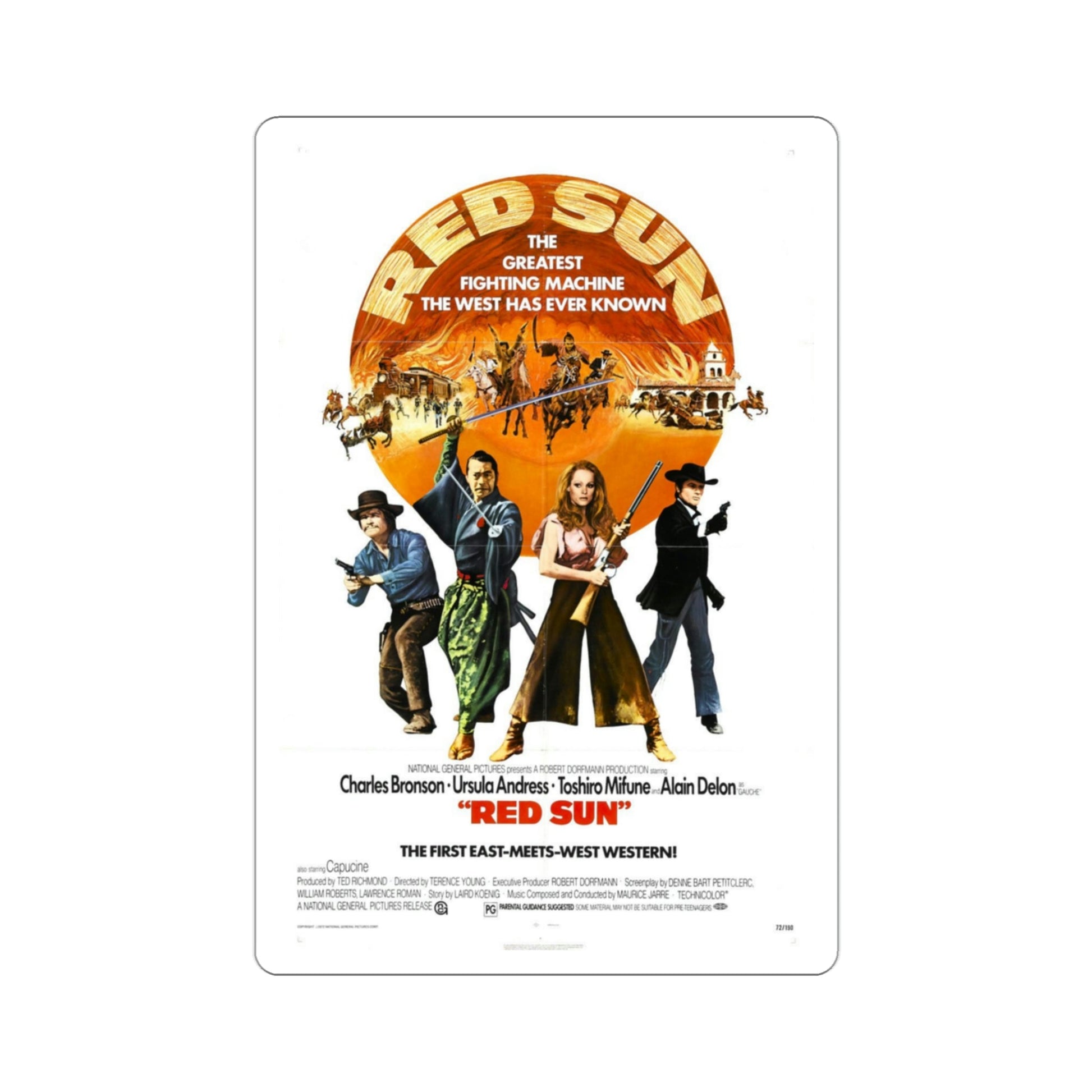 Red Sun 1972 Movie Poster STICKER Vinyl Die-Cut Decal-3 Inch-The Sticker Space