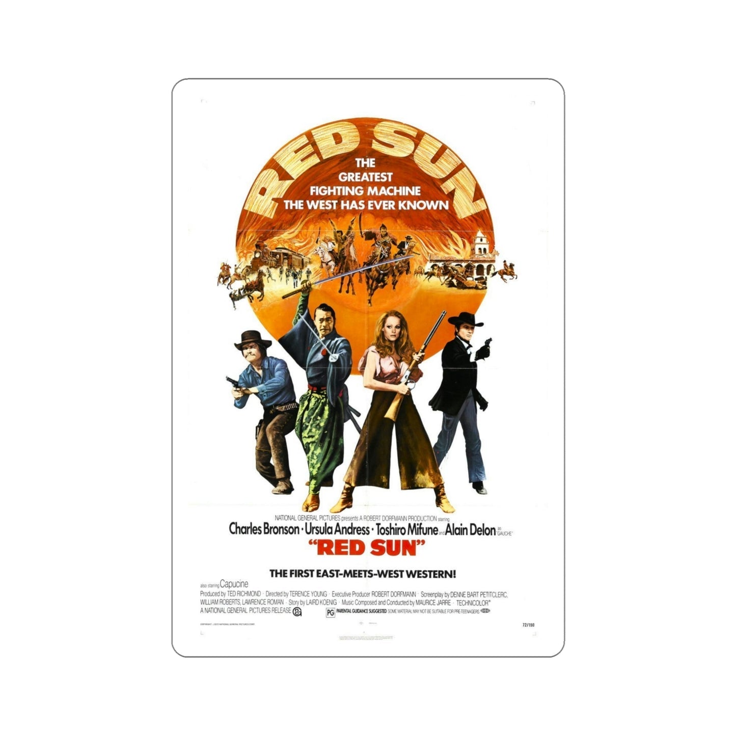 Red Sun 1972 Movie Poster STICKER Vinyl Die-Cut Decal-6 Inch-The Sticker Space