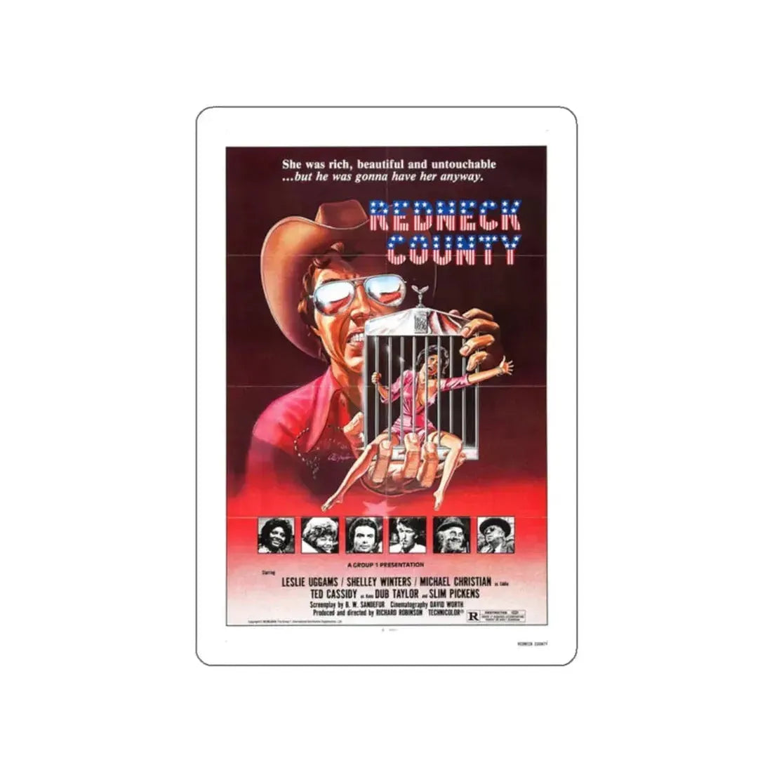 REDNECK COUNTY (POOR PRETTY EDDIE) 1975 Movie Poster STICKER Vinyl Die-Cut Decal 2 Inch - The Sticker Space