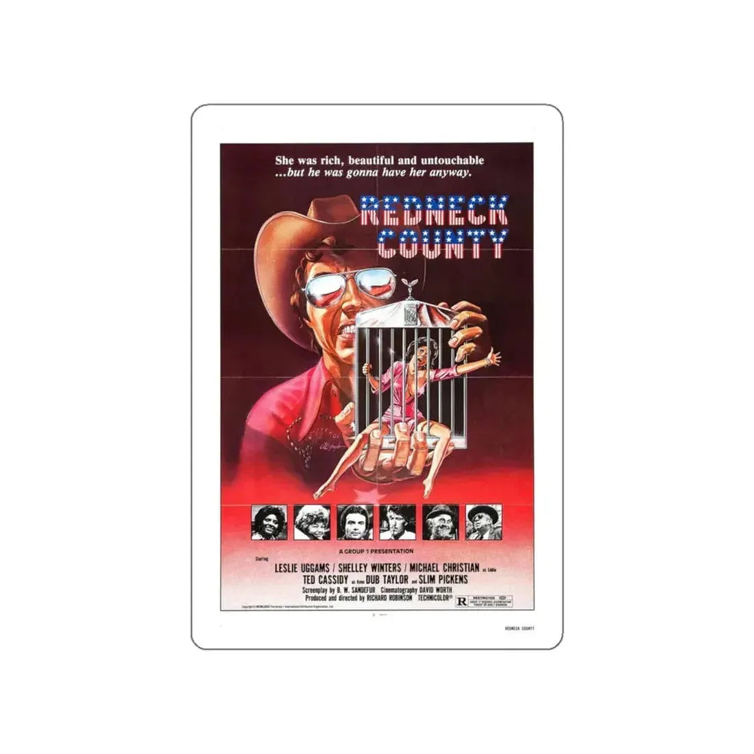 REDNECK COUNTY (POOR PRETTY EDDIE) 1975 Movie Poster STICKER Vinyl Die-Cut Decal 4 Inch - The Sticker Space