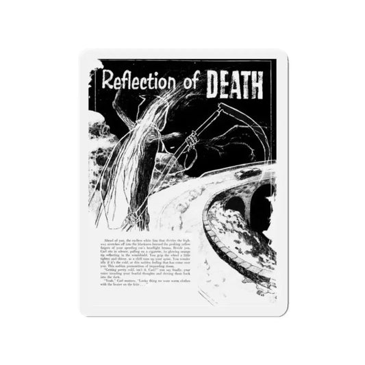 Reflection of Death, Terror Illustrated, April 1956 (Magazine Illustration) Refrigerator Magnet 2 Inch Die-Cut - The Sticker Space