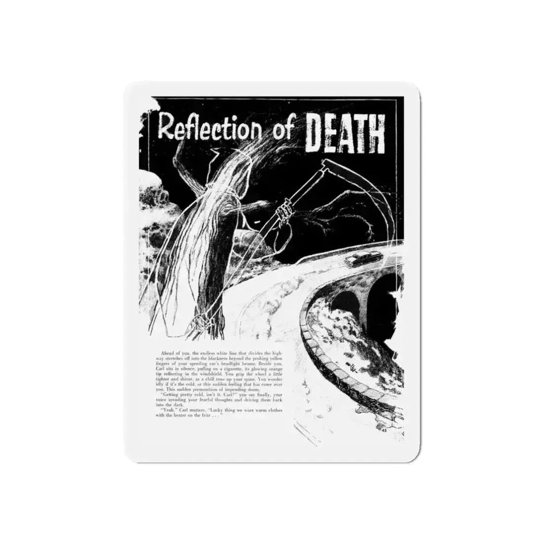Reflection of Death, Terror Illustrated, April 1956 (Magazine Illustration) Refrigerator Magnet 3 Inch Die-Cut - The Sticker Space