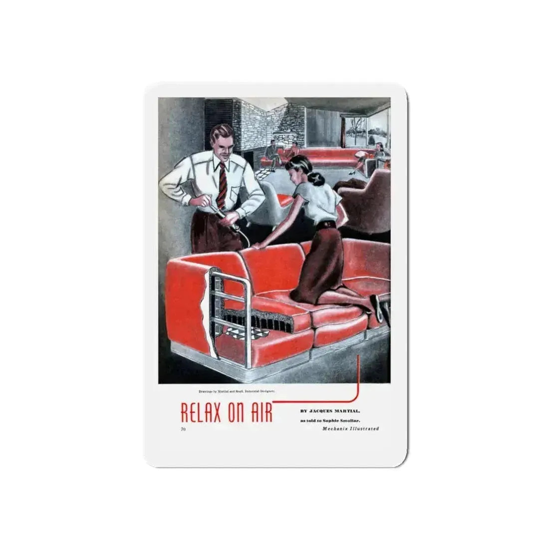 Relax On Air, Mechanix Illustrated, 1947 (Magazine Illustration) Refrigerator Magnet 3 Inch Die-Cut - The Sticker Space