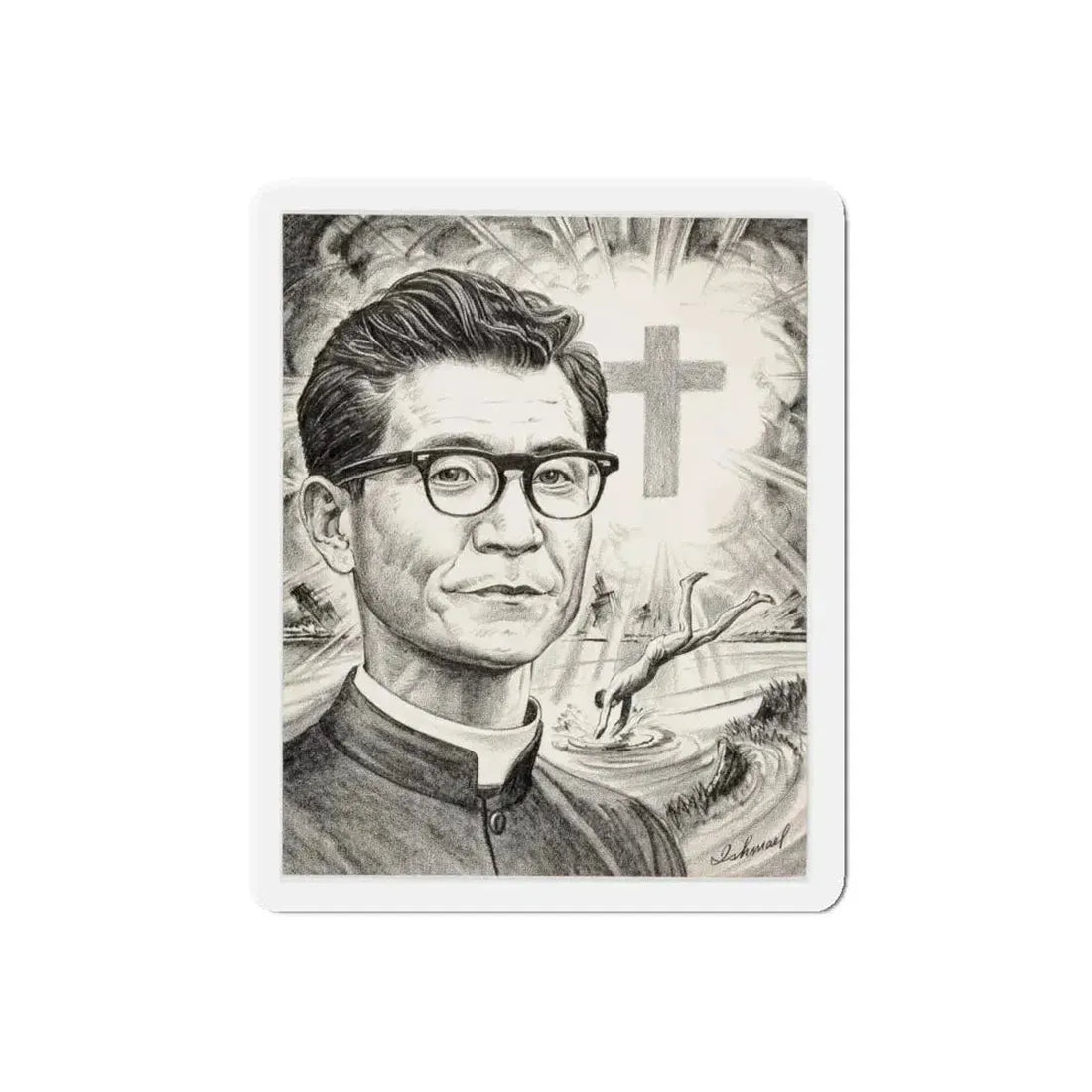 Religious Newspaper Illustration (AP Wire Service, c. 1940s) (Magazine Illustration) Refrigerator Magnet 6 Inch Die-Cut - The Sticker Space