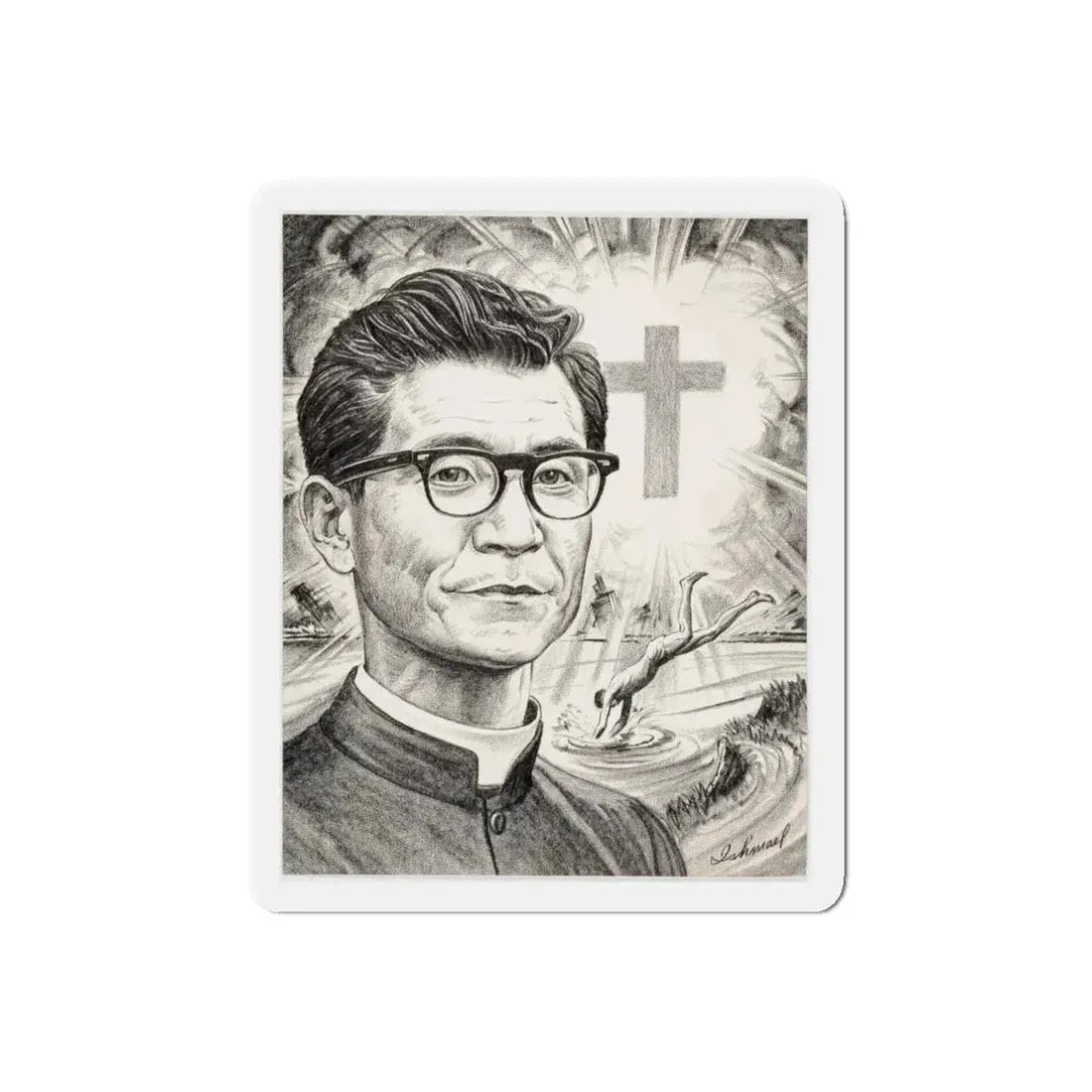 Religious Newspaper Illustration (AP Wire Service, c. 1940s) (Magazine Illustration) Refrigerator Magnet - The Sticker Space