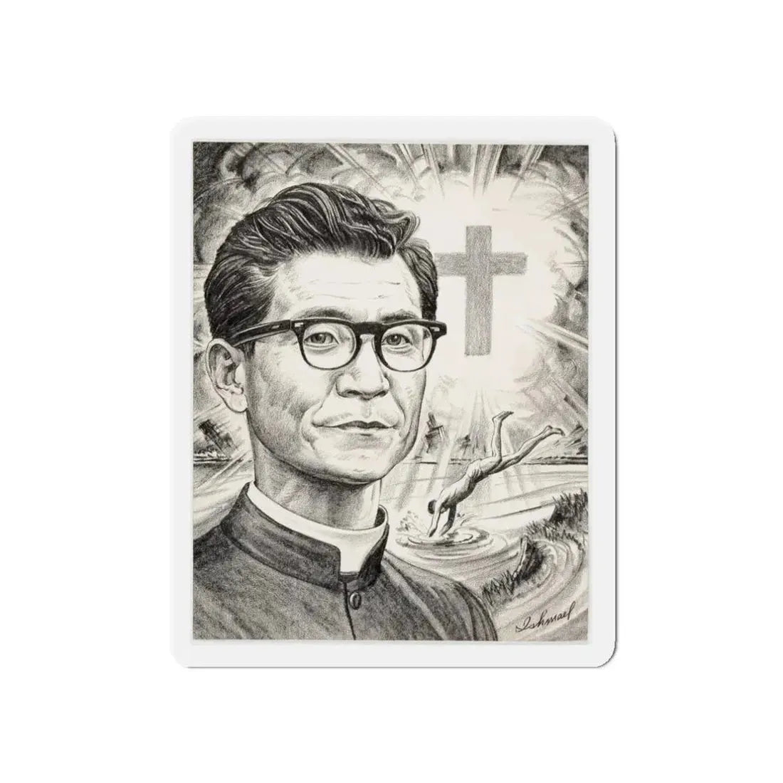 Religious Newspaper Illustration (AP Wire Service, c. 1940s) (Magazine Illustration) Refrigerator Magnet - The Sticker Space