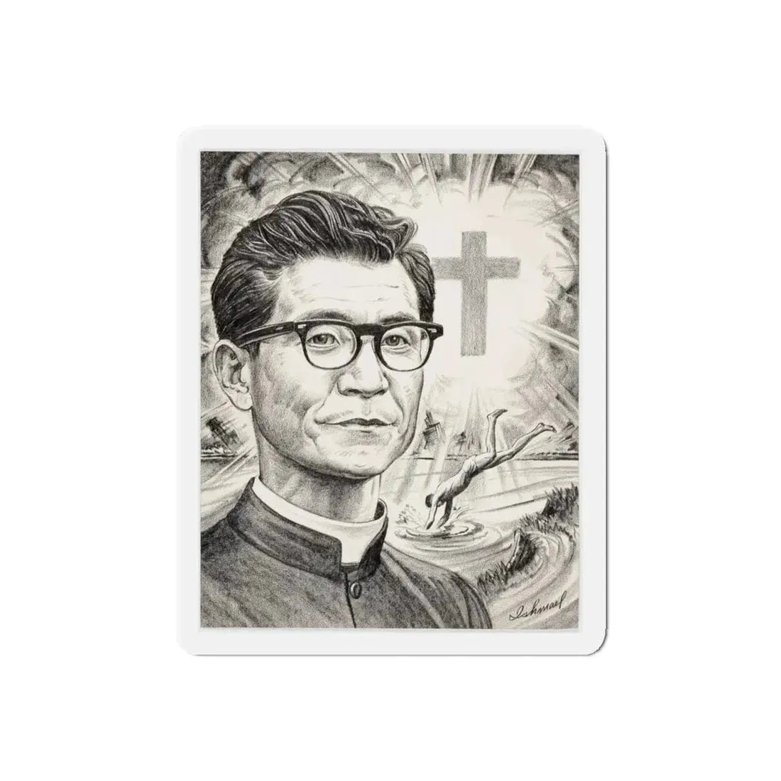 Religious Newspaper Illustration (AP Wire Service, c. 1940s) (Magazine Illustration) Refrigerator Magnet - The Sticker Space