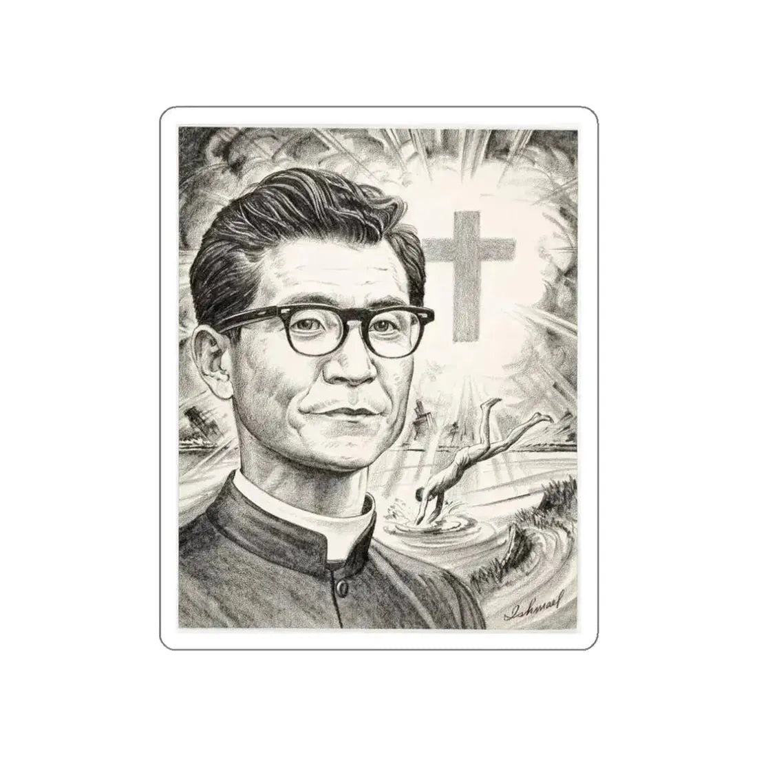 Religious Newspaper Illustration (AP Wire Service, c. 1940s) (Magazine Illustration) STICKER Vinyl Die-Cut Decal White Die-Cut 3 Inch - The Sticker Space