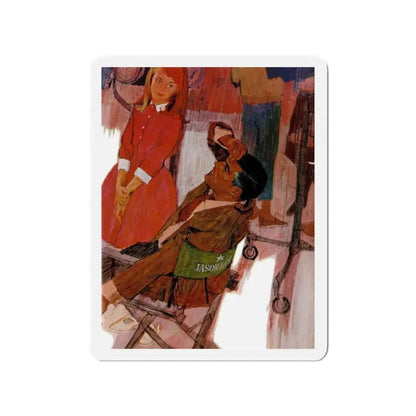 Reluctant Father, Chatelaine, November 1962 (Magazine Illustration) Refrigerator Magnet 2 Inch Die-Cut - The Sticker Space