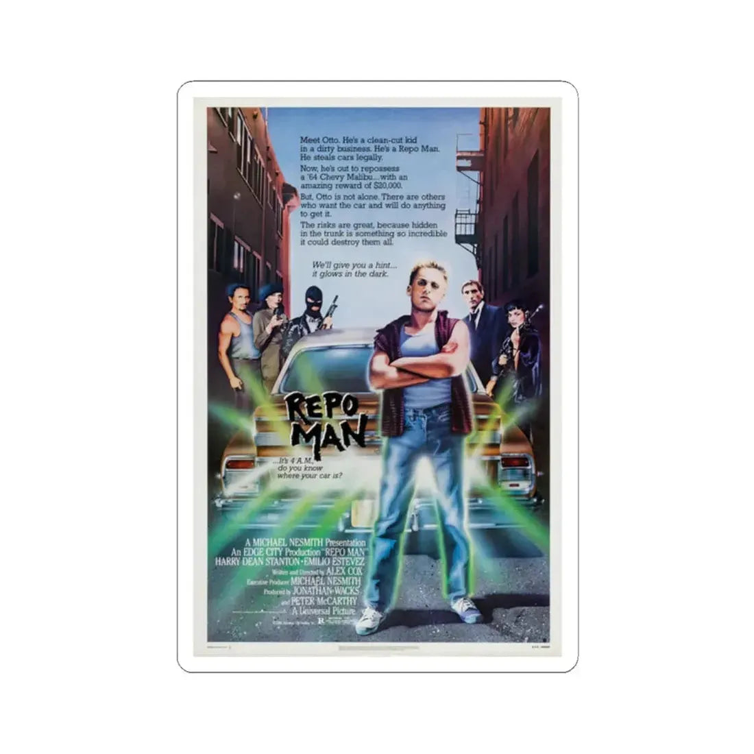 Repo Man 1984 Movie Poster - STICKER Vinyl Kiss-Cut Decal 2 Inch White - The Sticker Space