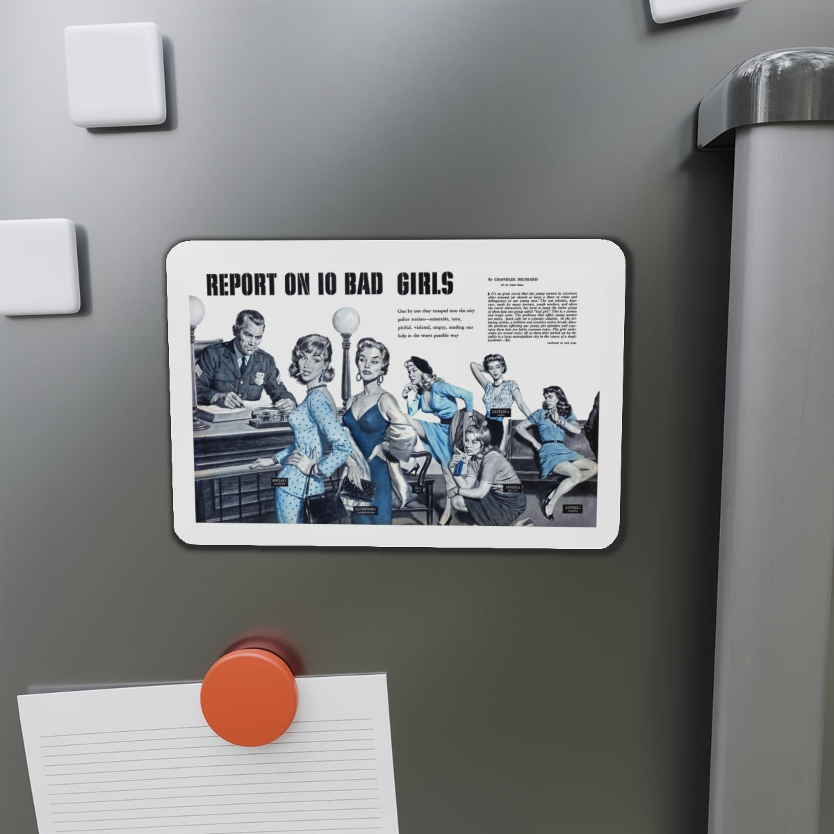 Report On 10 Bad Girls, Male magazine, March 1958 (Magazine Illustration) Refrigerator Magnet-The Sticker Space