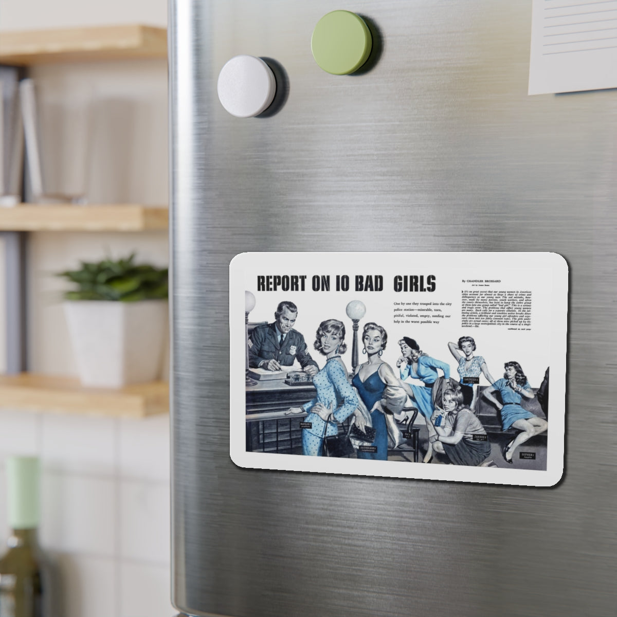 Report On 10 Bad Girls, Male magazine, March 1958 (Magazine Illustration) Refrigerator Magnet-The Sticker Space