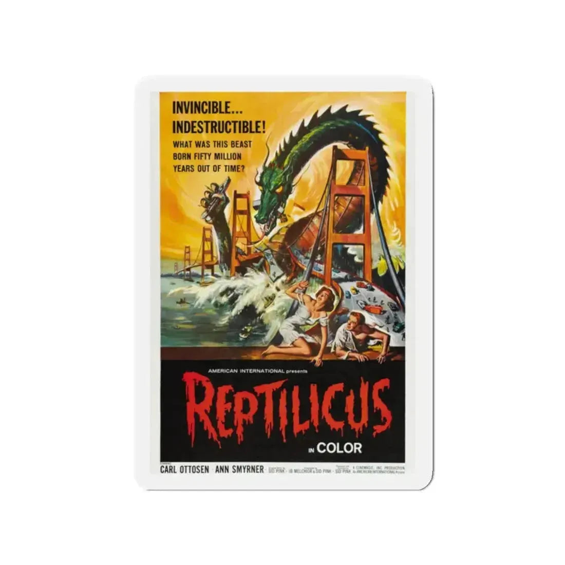 REPTILICUS 1961 Movie Poster - Refrigerator Magnet 2 Inch Die-Cut - The Sticker Space