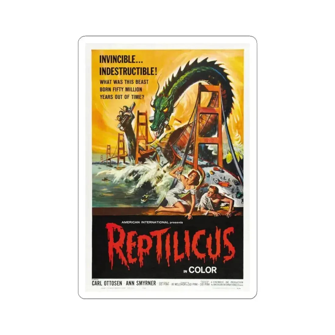 REPTILICUS 1961 Movie Poster - STICKER Vinyl Kiss-Cut Decal 3 Inch White - The Sticker Space