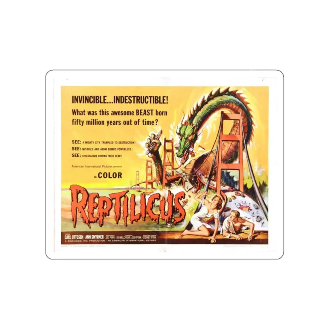 REPTILICUS (2) 1961 Movie Poster STICKER Vinyl Die-Cut Decal 2 Inch - The Sticker Space