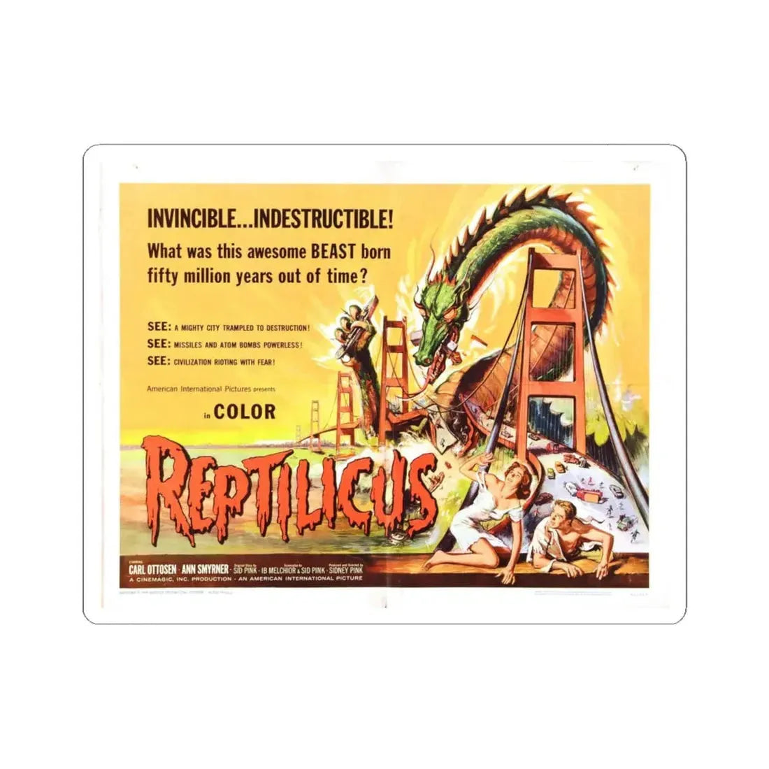 REPTILICUS (2) 1961 Movie Poster - STICKER Vinyl Kiss-Cut Decal 6 Inch White - The Sticker Space
