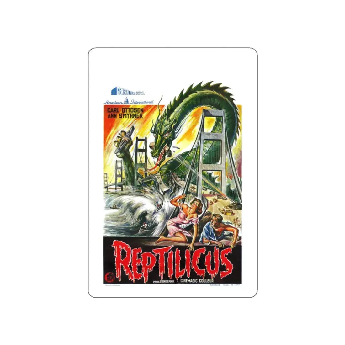 REPTILICUS (BELGIAN) 1961 Movie Poster STICKER Vinyl Die-Cut Decal 2 Inch - The Sticker Space