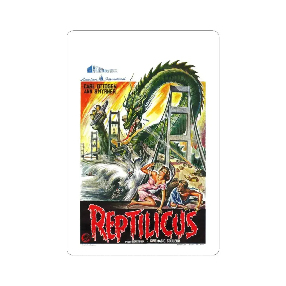 REPTILICUS (BELGIAN) 1961 Movie Poster - STICKER Vinyl Kiss-Cut Decal 6 Inch White - The Sticker Space