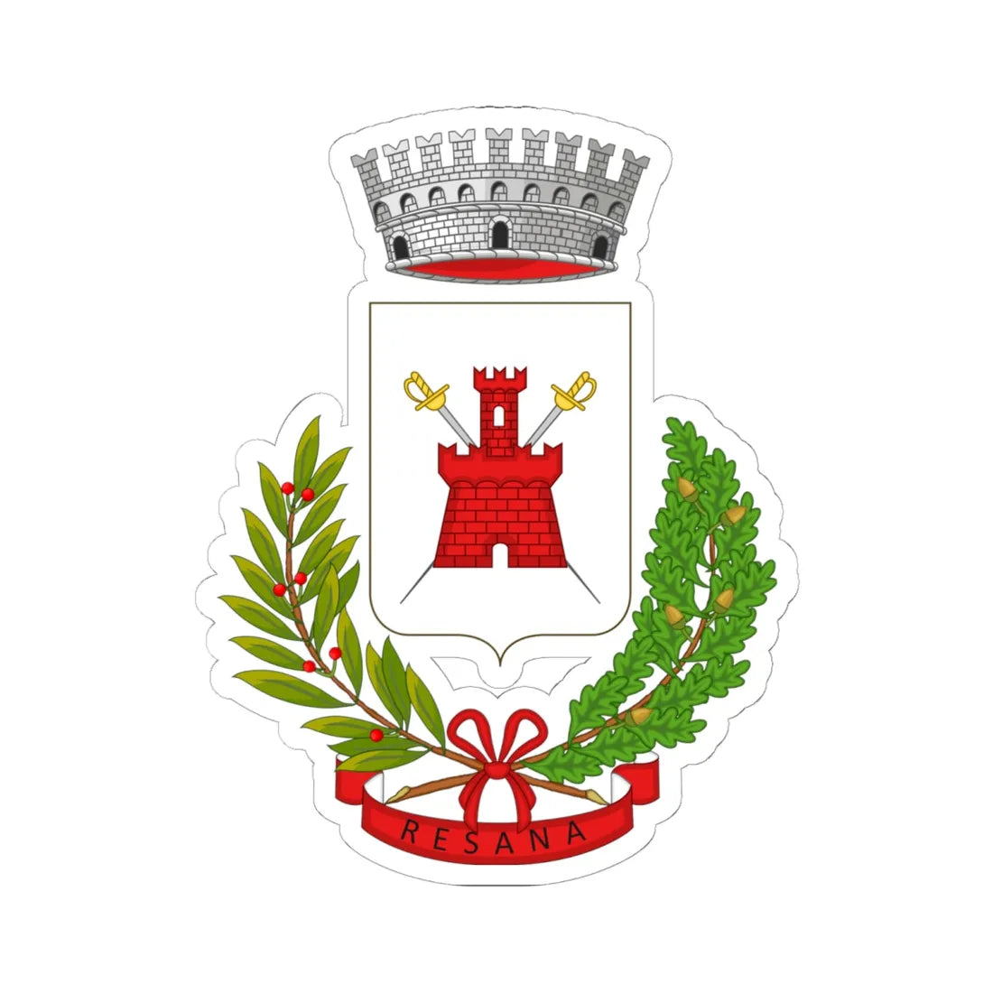 Resana-Stemma (Italy) (Coat of Arms) STICKER Vinyl Kiss-Cut Decal 6 Inch White - The Sticker Space