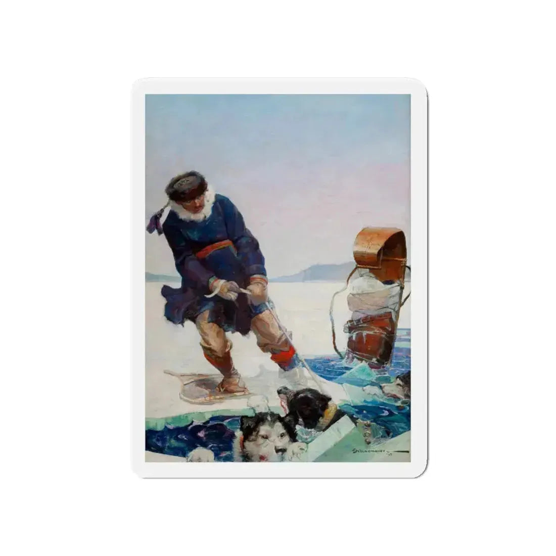 Rescue Dog Team and U.S. Mail, Popular Magazine cover, December 1915 (Magazine Illustration) Refrigerator Magnet 4 Inch Die-Cut - The Sticker Space