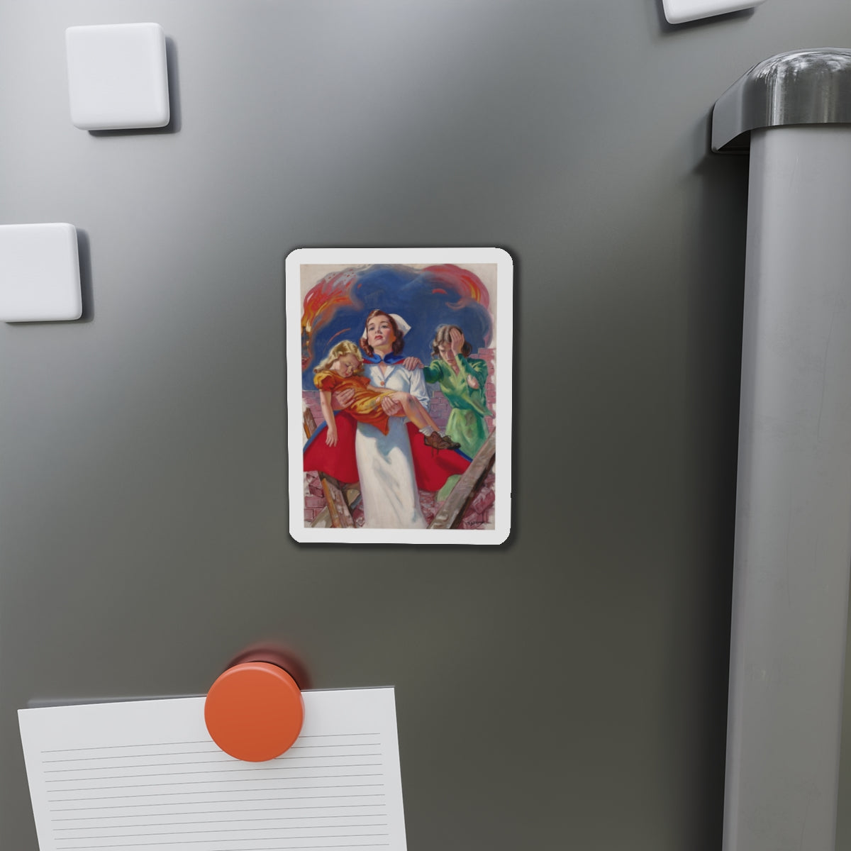 Rescuing the Children, probable Red Cross advertisement (Magazine Illustration) Refrigerator Magnet-The Sticker Space