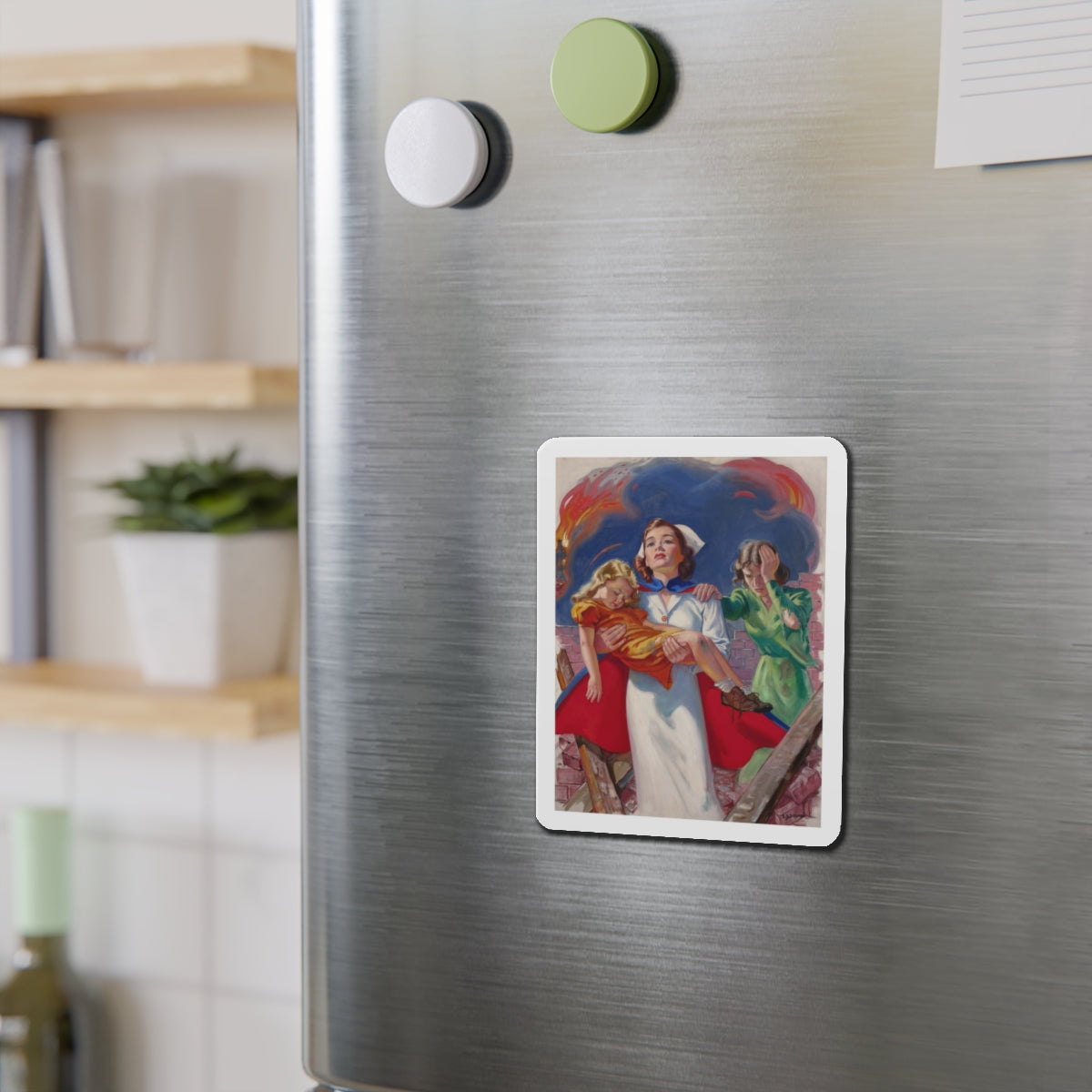 Rescuing the Children, probable Red Cross advertisement (Magazine Illustration) Refrigerator Magnet-The Sticker Space