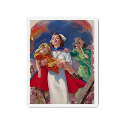 Rescuing the Children, probable Red Cross advertisement (Magazine Illustration) Refrigerator Magnet 2 Inch Die-Cut - The Sticker Space