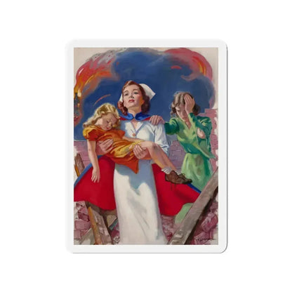 Rescuing the Children, probable Red Cross advertisement (Magazine Illustration) Refrigerator Magnet 3 Inch Die-Cut - The Sticker Space