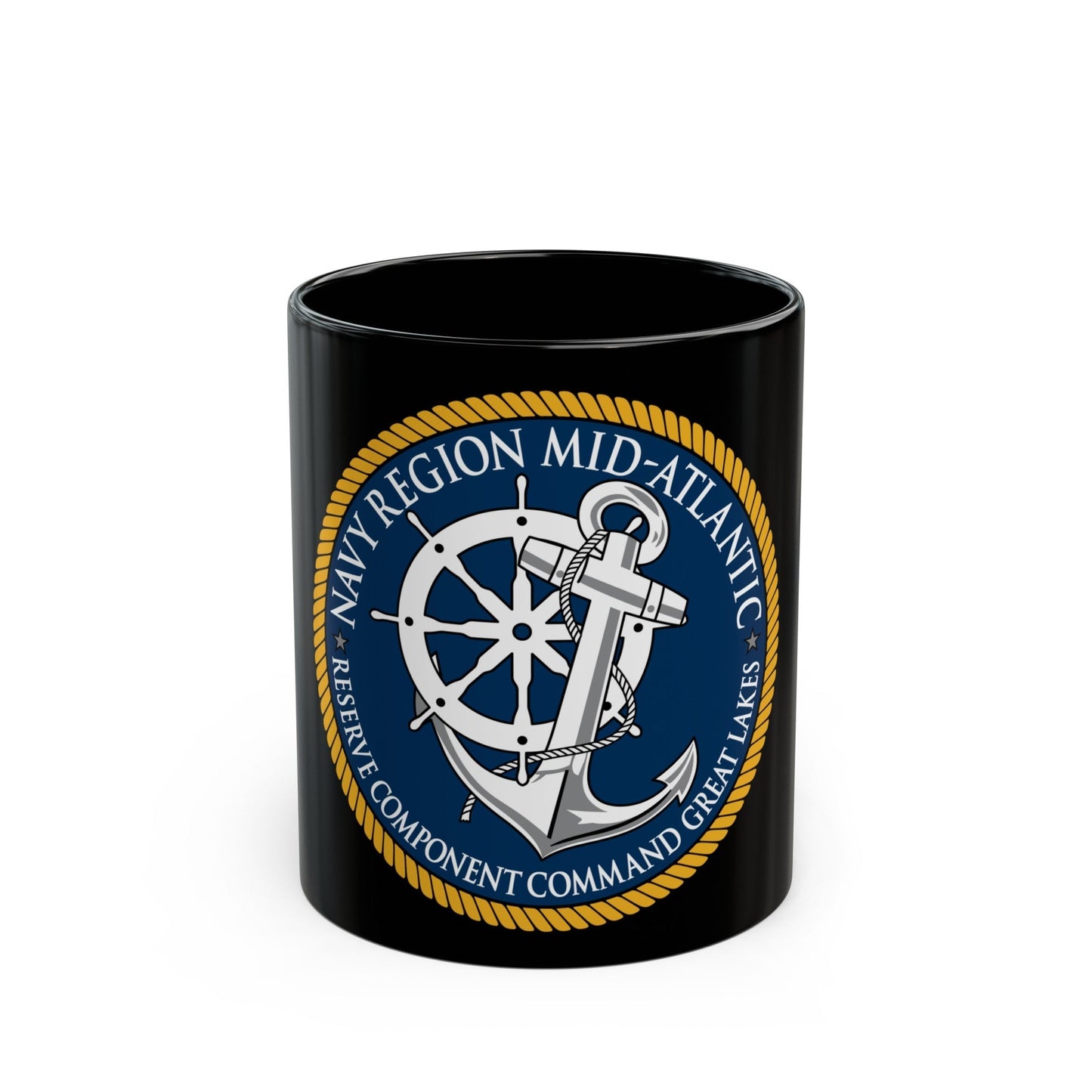 Reserve Component Comm Great Lakes Navy Reg Mid At (U.S. Navy) Black Coffee Mug-11oz-The Sticker Space