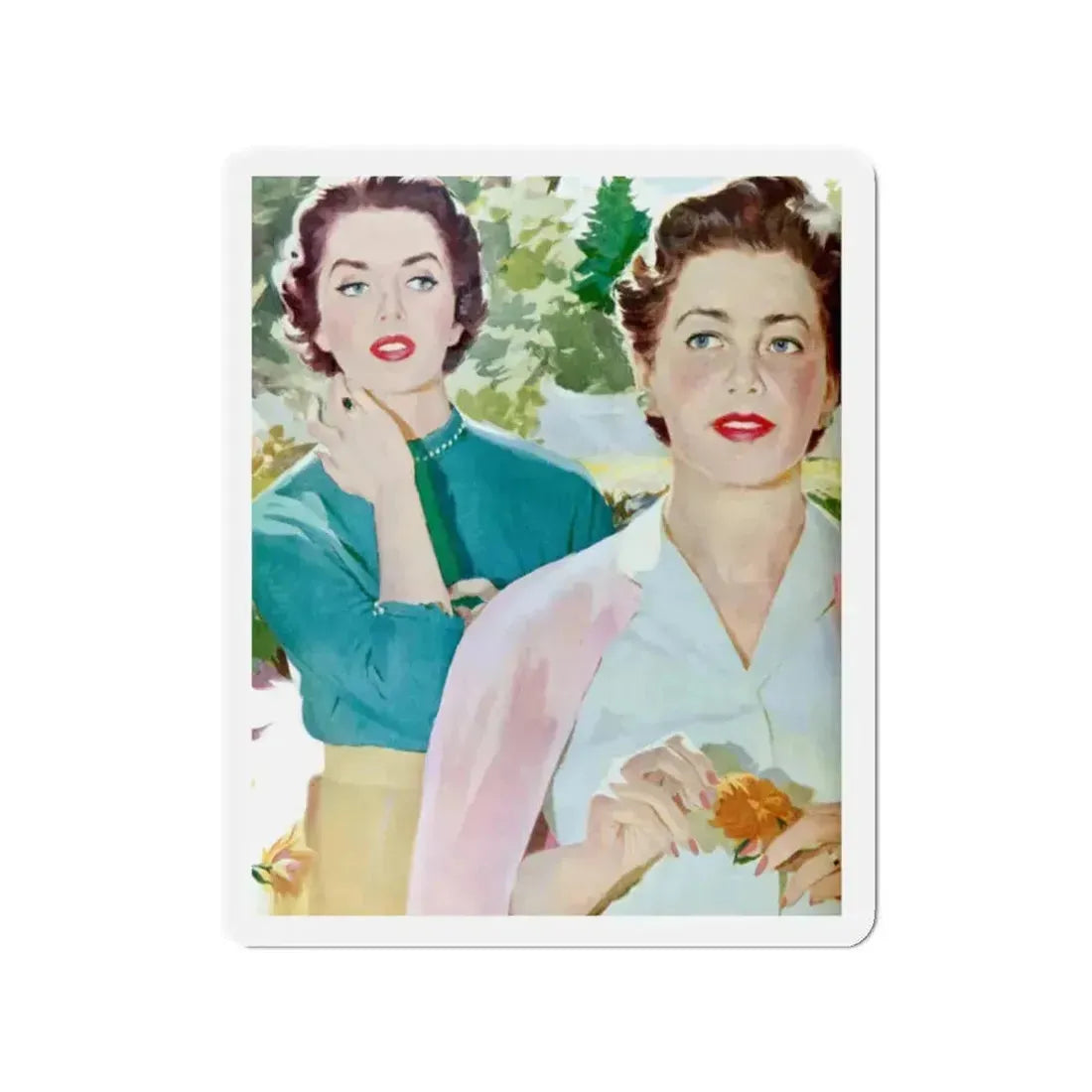 Restive Wife, Ladies' Home Journal, September 1955 (Magazine Illustration) Refrigerator Magnet 2 Inch Die-Cut - The Sticker Space