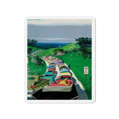 Resume Safe Speed, The Saturday Evening Post, May 30, 1959 (Magazine Illustration) Refrigerator Magnet 2 Inch Die-Cut - The Sticker Space