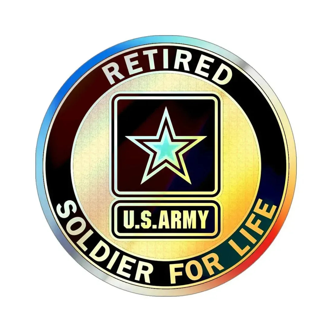Retired Service Identification Badge (U.S. Army) Holographic STICKER Die-Cut Vinyl Decal 4 Inch Holographic - The Sticker Space