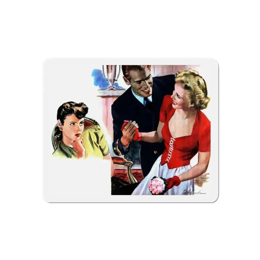 Return Engagement, Liberty magazine, March 27, 1943 (Magazine Illustration) Refrigerator Magnet 5 Inch Die-Cut - The Sticker Space