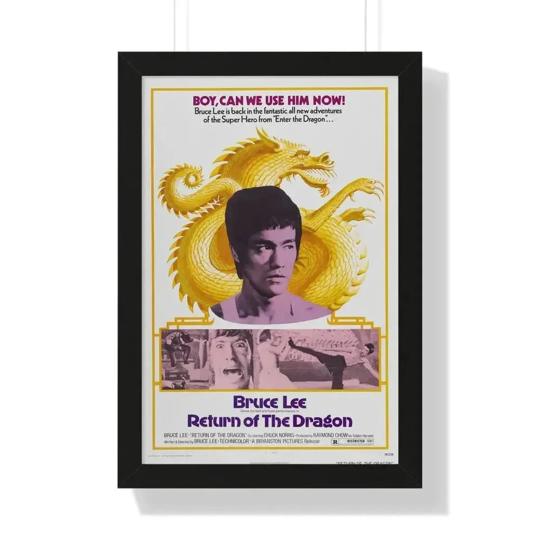 RETURN OF THE DRAGON 1974 - Framed Movie Poster 16″ x 24″ Black - The Sticker Space