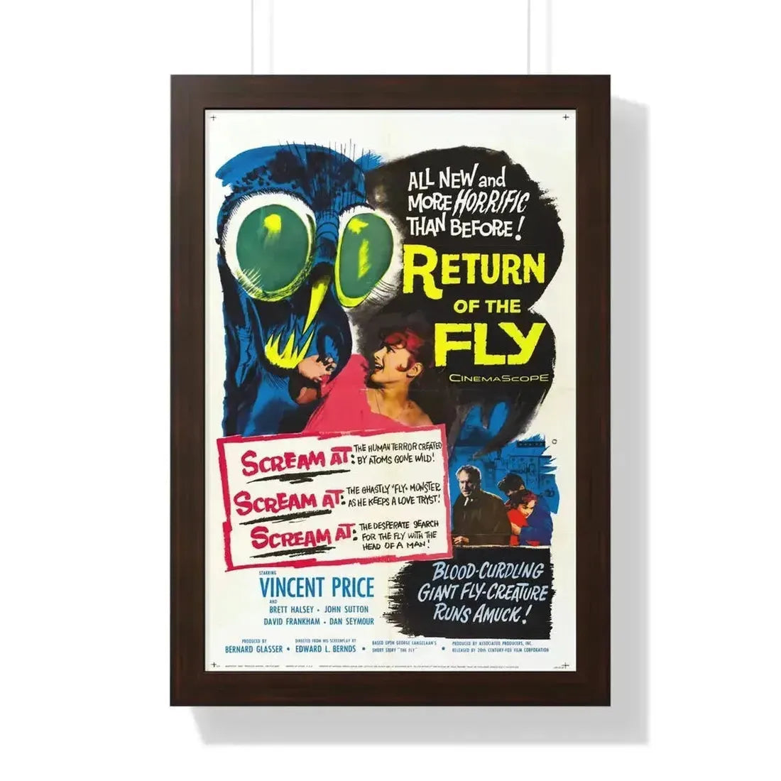 RETURN OF THE FLY 1959 - Framed Movie Poster 16″ x 24″ Walnut - The Sticker Space