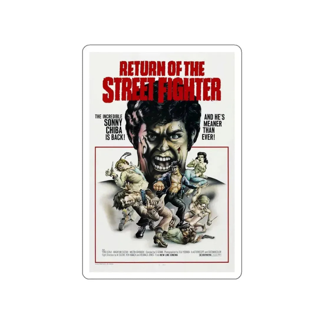 RETURN OF THE STREETFIGHTER 1974 Movie Poster STICKER Vinyl Die-Cut Decal 5 Inch - The Sticker Space