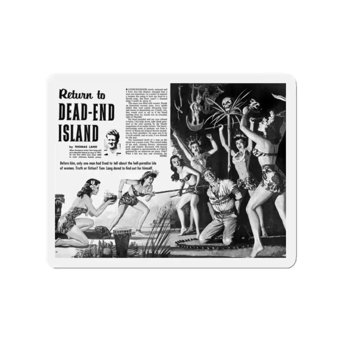 Return to Dead-End Island, Man's Conquest, October 1959 (Magazine Illustration) Refrigerator Magnet 2 Inch Die-Cut - The Sticker Space