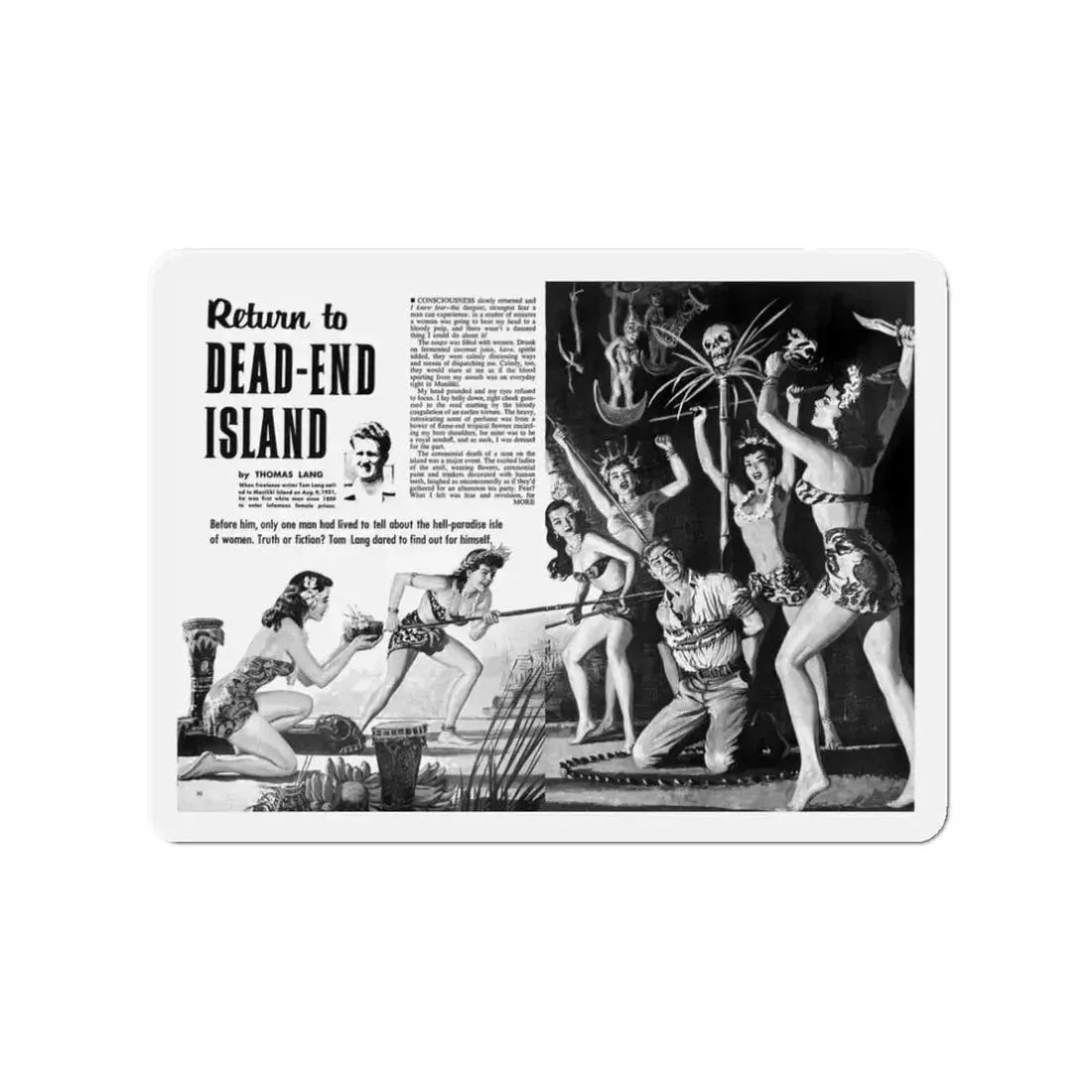 Return to Dead-End Island, Man's Conquest, October 1959 (Magazine Illustration) Refrigerator Magnet 3 Inch Die-Cut - The Sticker Space