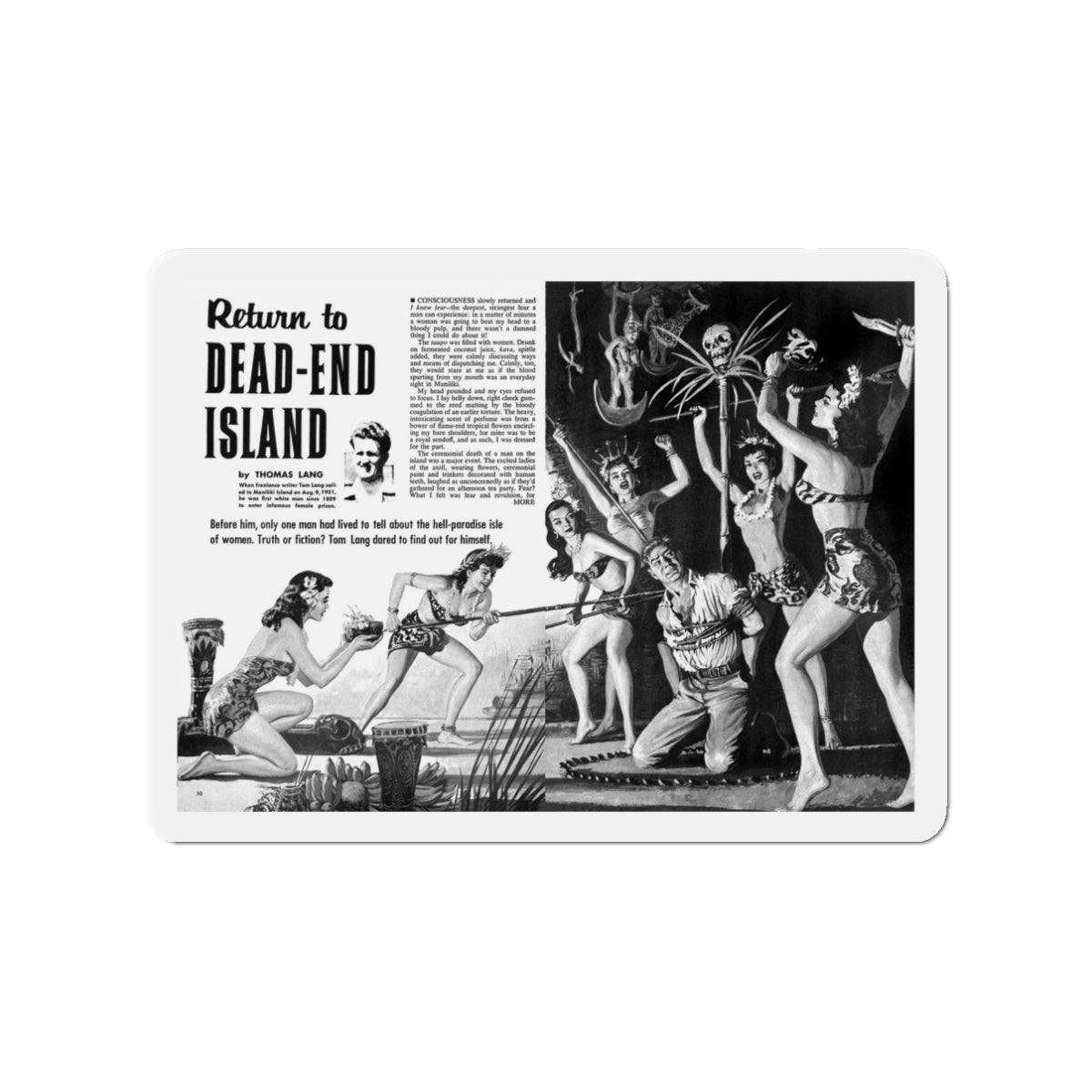 Return to Dead-End Island, Man's Conquest, October 1959 (Magazine Illustration) Refrigerator Magnet-3 Inch-The Sticker Space