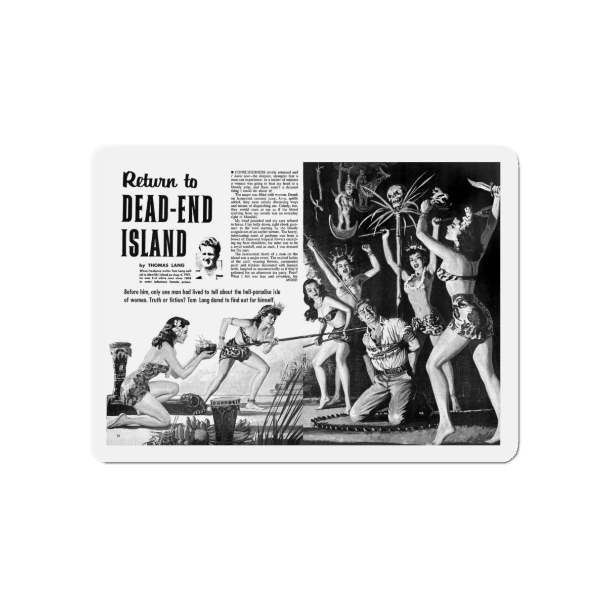 Return to Dead-End Island, Man's Conquest, October 1959 (Magazine Illustration) Refrigerator Magnet-5" x 5"-The Sticker Space