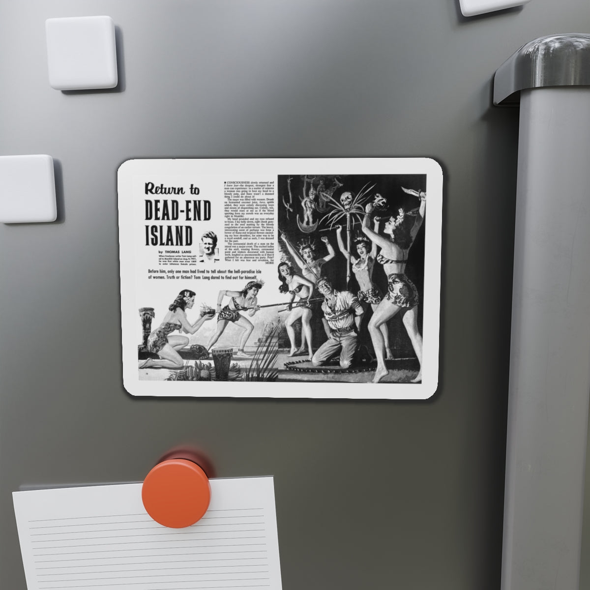 Return to Dead-End Island, Man's Conquest, October 1959 (Magazine Illustration) Refrigerator Magnet-The Sticker Space