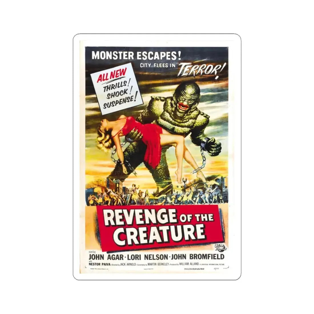 REVENGE OF THE CREATURE (2) 1955 Movie Poster - STICKER Vinyl Kiss-Cut Decal 3 Inch White - The Sticker Space