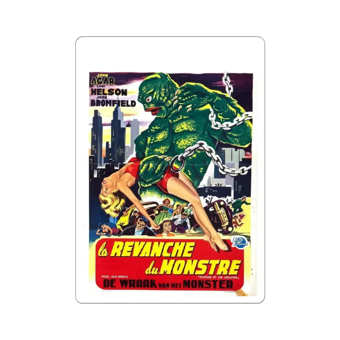 REVENGE OF THE CREATURE (BELGIAN) 1955 Movie Poster - STICKER Vinyl Kiss-Cut Decal 4 Inch White - The Sticker Space