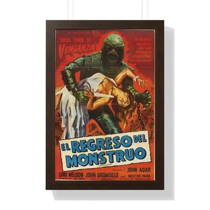 REVENGE OF THE CREATURE (SPANISH) 1955 - Framed Movie Poster 16″ x 24″ Walnut - The Sticker Space